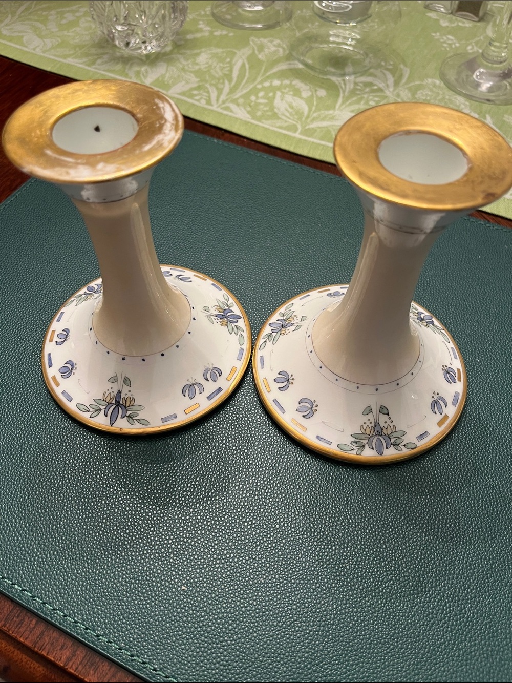 VINTAGE Limoges Cream and Gold Porcelain Candlestick Pair